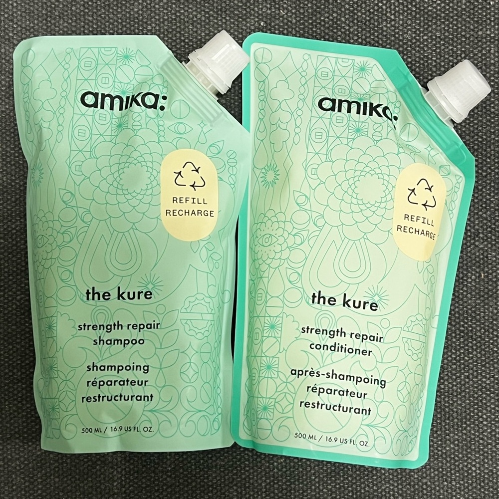 Amika 16.9oz The Kure Shampoo & Conditioner eco-friendly Refill Pouch Set (2)